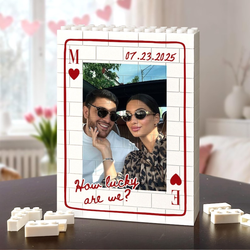 Custom Photo Building Block: Couple Playing Card Puzzle Blocks, Valentines Day Gifts For Boyfriend, Anniversary Gifts, Romantic Home Decor