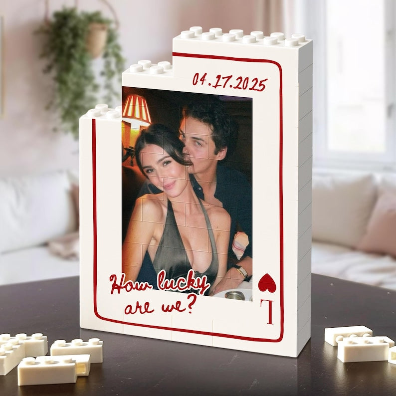 Custom Photo Building Block: Couple Playing Card Puzzle Blocks, Valentines Day Gifts For Boyfriend, Anniversary Gifts, Romantic Home Decor