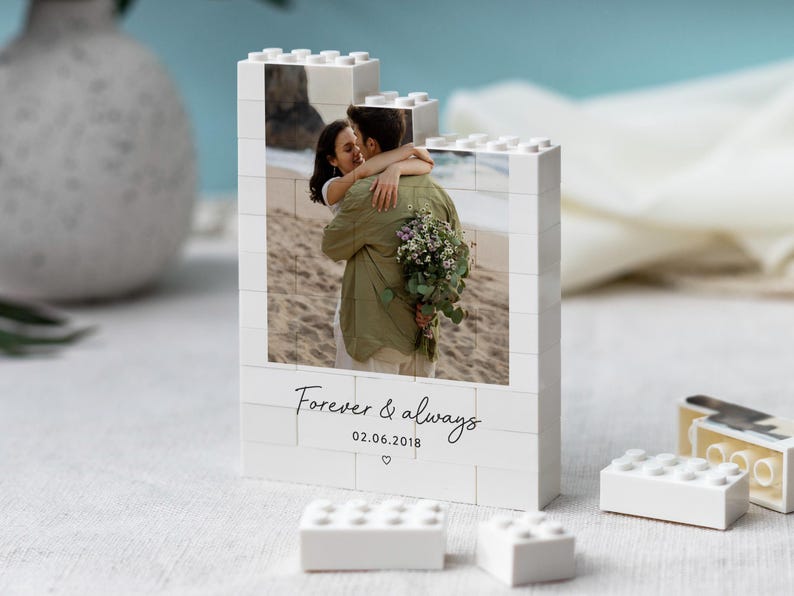 Personalised Anniversary Photo Gift, Romantic Keepsake, Custom Building Block Keepsake, Valentines Day Gift For Couple, Wedding Anniversary
