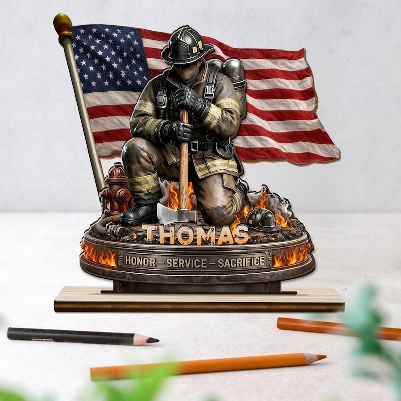 Personalized Firefighter Memorial Plaque, Custom Name Fireman Desk Decor, Honor Service Sacrifice Tribute Gift for Firefighters