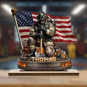 Personalized Firefighter Memorial Plaque, Custom Name Fireman Desk Decor, Honor Service Sacrifice Tribute Gift for Firefighters