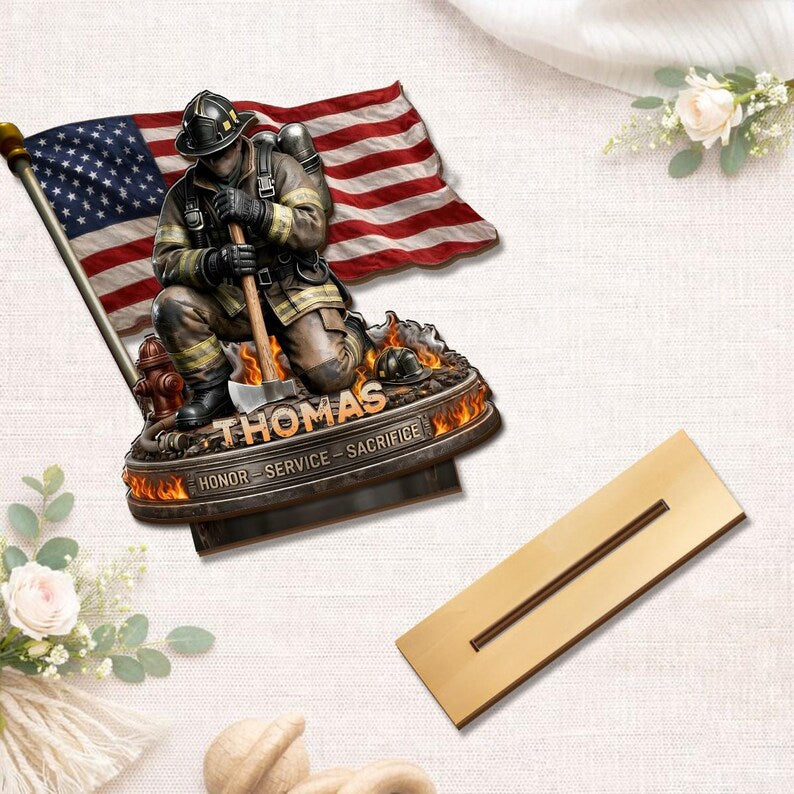 Personalized Firefighter Memorial Plaque, Custom Name Fireman Desk Decor, Honor Service Sacrifice Tribute Gift for Firefighters
