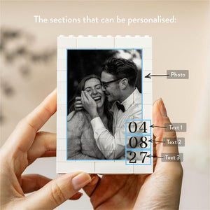 Personalised Anniversary Date Gift For Her, Custom Wedding Photo Building Block, Engagement Keepsake, Romantic Valentines Day Present