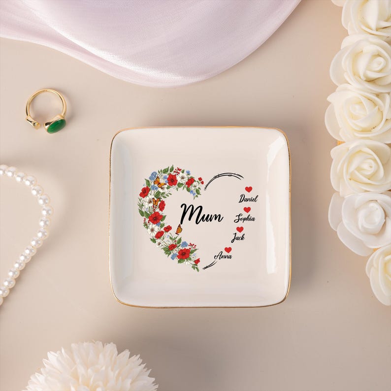 Personalised Mum Trinket Dish, Jewelry Dish For Mama, Kids Name Trinket Dish, Mothers Day Gifts, Gifts for Mum/Grandma/Nana, Mother Birthday Gift