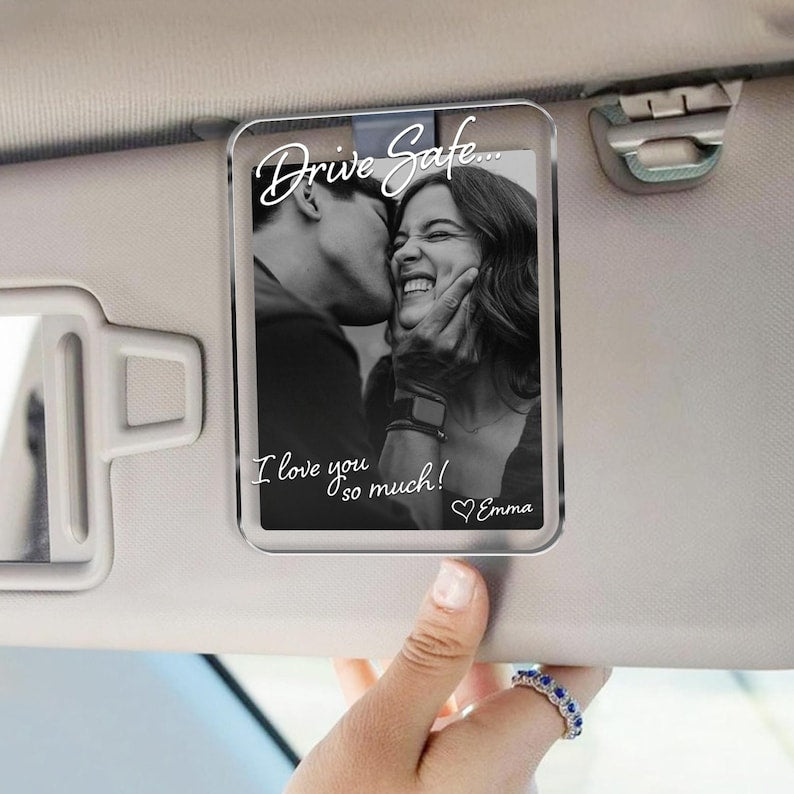 Custom Photo Car Visor Clip Gift for Him, Drive Safe Gift, Custom Couple Photo Keepsake Gift, Valentine s Gift for Boyfriend or Husband