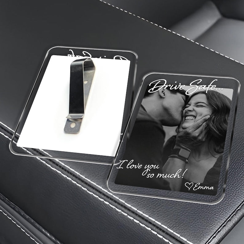 Custom Photo Car Visor Clip Gift for Him, Drive Safe Gift, Custom Couple Photo Keepsake Gift, Valentine s Gift for Boyfriend or Husband