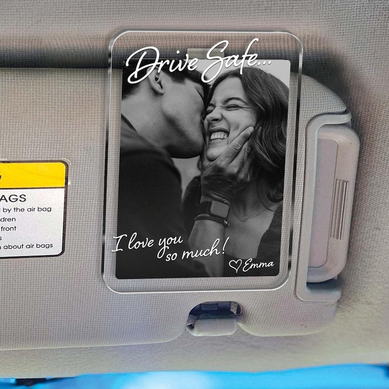 Custom Photo Car Visor Clip Gift for Him, Drive Safe Gift, Custom Couple Photo Keepsake Gift, Valentine s Gift for Boyfriend or Husband