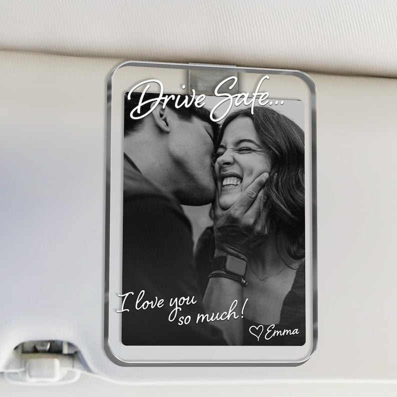 Custom Photo Car Visor Clip Gift for Him, Drive Safe Gift, Custom Couple Photo Keepsake Gift, Valentine s Gift for Boyfriend or Husband
