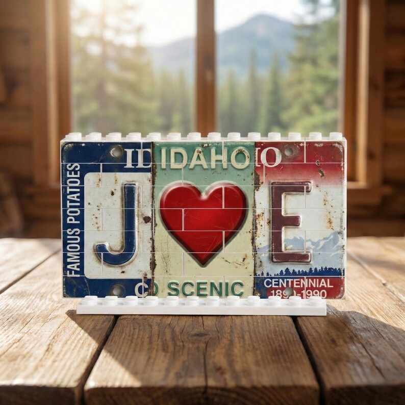 Personalized License Plate Building Block, Custom Initial Brick Decor, Heart Letter Design