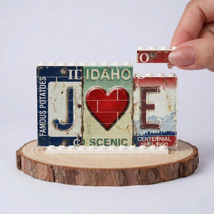 Personalized License Plate Building Block, Custom Initial Brick Decor, Heart Letter Design