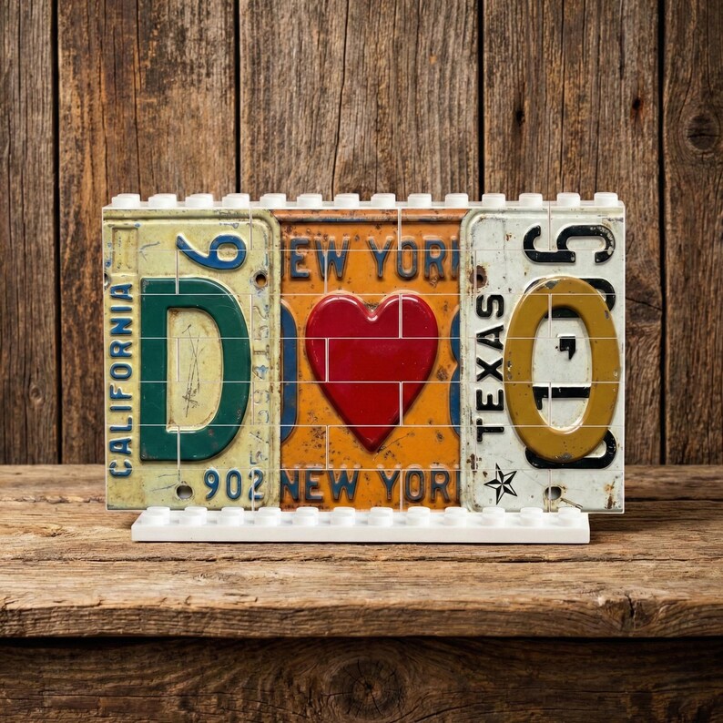 Personalized License Plate Building Block, Custom Initial Brick Decor, Heart Letter Design