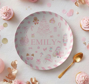 Personalized Pink Christmas Plate, Holiday Keepsake Gift