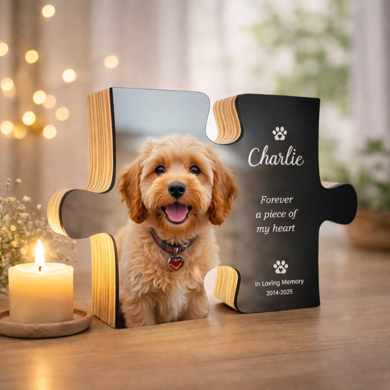 Pet memorial gift, dog memorial gift, Pet Loss Gifts, custom pet portrait, photo puzzle, Cat Lover Gift, Dog Memorial plaque, Cat Memorial