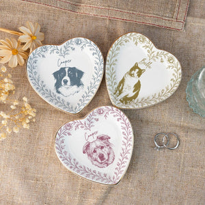 Personalized Pet Portrait Jewelry Dish, Toile De Jouy Ceramic Trinket Dish, Dog Cat Jewelry Dish, Personalized Pet Portrait Tray, Pet Lover
