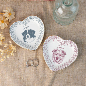 Personalized Pet Portrait Jewelry Dish, Toile De Jouy Ceramic Trinket Dish, Dog Cat Jewelry Dish, Personalized Pet Portrait Tray, Pet Lover