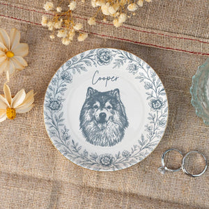 Personalized Pet Portrait Jewelry Dish, Toile De Jouy Ceramic Trinket Dish, Dog Cat Jewelry Dish, Personalized Pet Portrait Tray, Pet Lover
