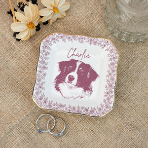 Personalized Pet Portrait Jewelry Dish, Toile De Jouy Ceramic Trinket Dish, Dog Cat Jewelry Dish, Personalized Pet Portrait Tray, Pet Lover
