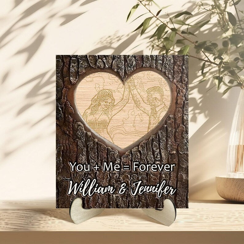 Personalized Heart Wood Plaque with Photo, Custom Couples Names Sign, Romantic Anniversary Wedding Gift, Rustic Love Wooden Decor Keepsake