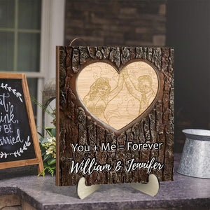 Personalized Heart Wood Plaque with Photo, Custom Couples Names Sign, Romantic Anniversary Wedding Gift, Rustic Love Wooden Decor Keepsake