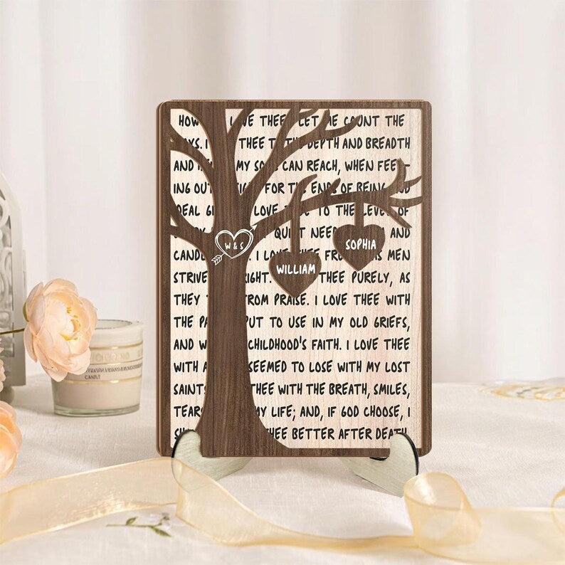 Personalized Tree of Love Wood Plaque, Custom Names Romantic Wooden Sign, Anniversary Wedding Gift for Couples, Rustic Love Keepsake Decor