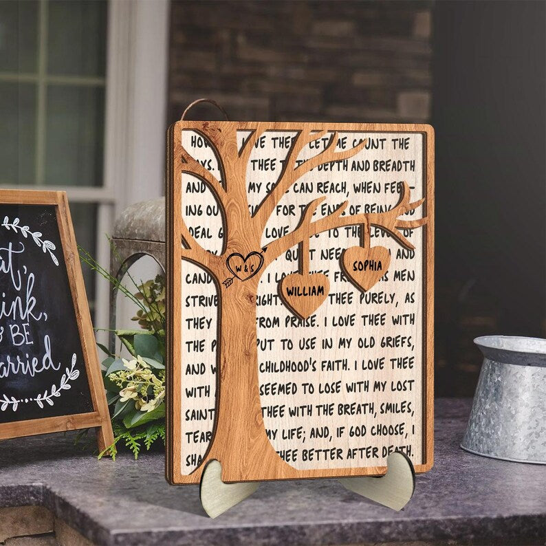 Personalized Tree of Love Wood Plaque, Custom Names Romantic Wooden Sign, Anniversary Wedding Gift for Couples, Rustic Love Keepsake Decor