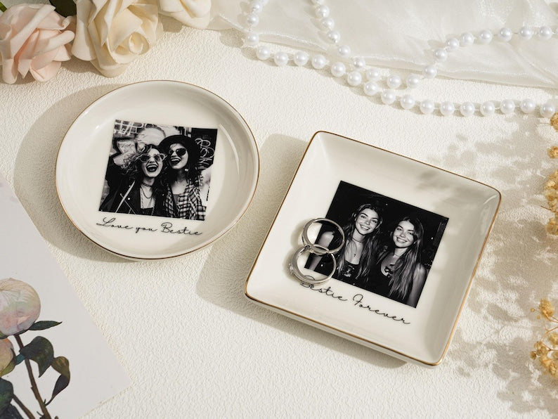 Personalised Photo Trinket Dish: Custom Jewelry Ring Dish, Wedding Gift, Bridesmaid Proposal, Trinket Tray for Best Friend, Bestie
