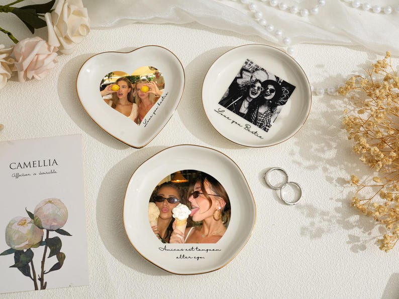 Personalised Photo Trinket Dish: Custom Jewelry Ring Dish, Wedding Gift, Bridesmaid Proposal, Trinket Tray for Best Friend, Bestie
