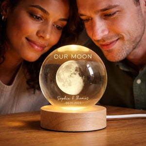 Our Moon Special Day Custom Moon Phase, Personalized Crystal Ball LED Night Light, Valentine's Day Gift For Couple, Husband, Boyfriend, Wife