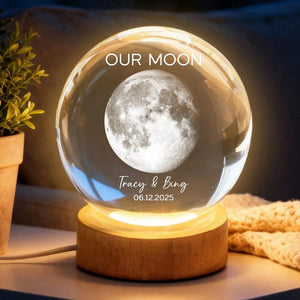 Our Moon Special Day Custom Moon Phase, Personalized Crystal Ball LED Night Light, Valentine's Day Gift For Couple, Husband, Boyfriend, Wife