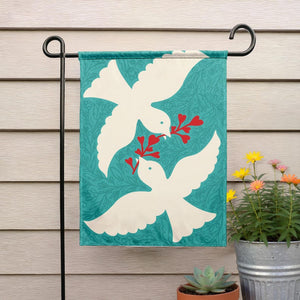 Peace Love Doves Floral Garden Flag Joyful Spring Porch Decor With Modern Folk Art