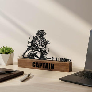 Custom Firefighter Desk Name Plate Wedge Personalized Fireman Nameplate Executive Office Sign Shelf Tabletop Fire Department Plaque Decor
