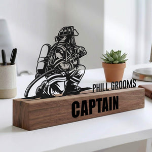 Custom Firefighter Desk Name Plate Wedge Personalized Fireman Nameplate Executive Office Sign Shelf Tabletop Fire Department Plaque Decor