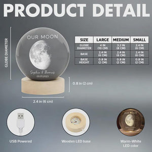 Personalized Moon Phase Crystal Ball Night Light, Engraved Couple, Anniversary Gift