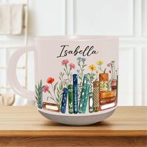Personalized Floral Books Pottery Mug, Floral Bookish Gifts For Reader, Reading Coffee Cup, Floral Bookshelf Coffee Mug, Book Lover Gift
