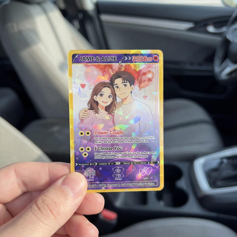 Personalized PKM Valentine s Day Card, Custom Anime Photo Card, Valentine Gift, Gift for Him, Gift for Her, Custom Card for Couple