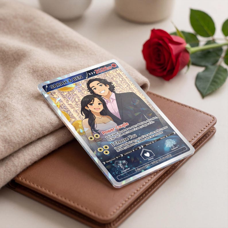 Personalized PKM Valentine s Day Card, Custom Anime Photo Card, Valentine Gift, Gift for Him, Gift for Her, Custom Card for Couple