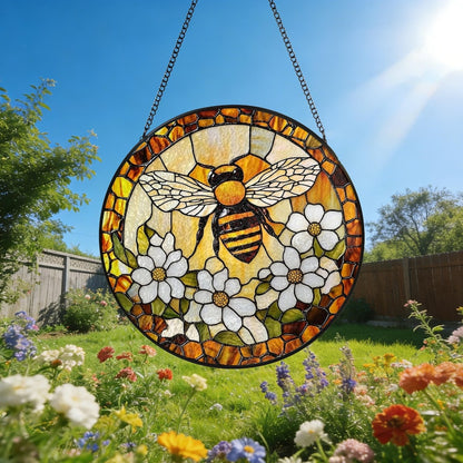 Custom Bee Stained Glass Suncatcher Window Hangings Bumble Bee Honeybee Bee Garden Art Mother's Day Gift Grandma Bee Gift