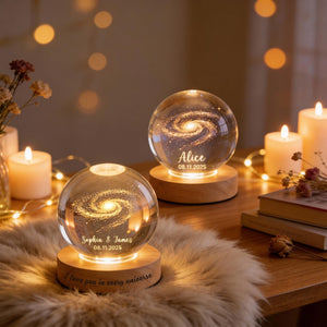 Personalized Galaxy Crystal Ball Light, Custom Special Day Crystal Ball LED Night Light, Meaningful Couple Gift, Birthday Gift