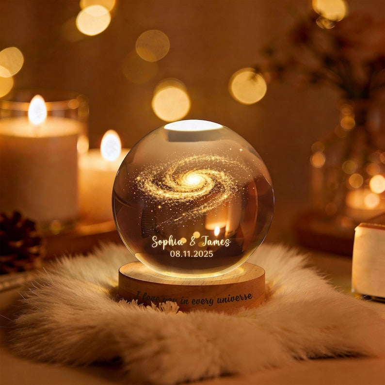 Personalized Galaxy Crystal Ball Light, Custom Special Day Crystal Ball LED Night Light, Meaningful Couple Gift, Birthday Gift