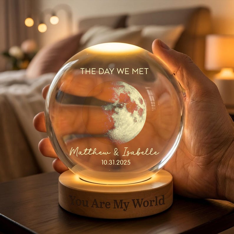 Custom Moon Phase by Date LED Night Light: Custom Couple Moon Phase Gift, Anniversary Gift, Valentine's Day Gift For Couple, Birthday Gift