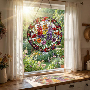 Blue Wildflower Stained Glass Suncatcher - Botanical Glass Window Hanging - Personalized Birthday Gift for Her