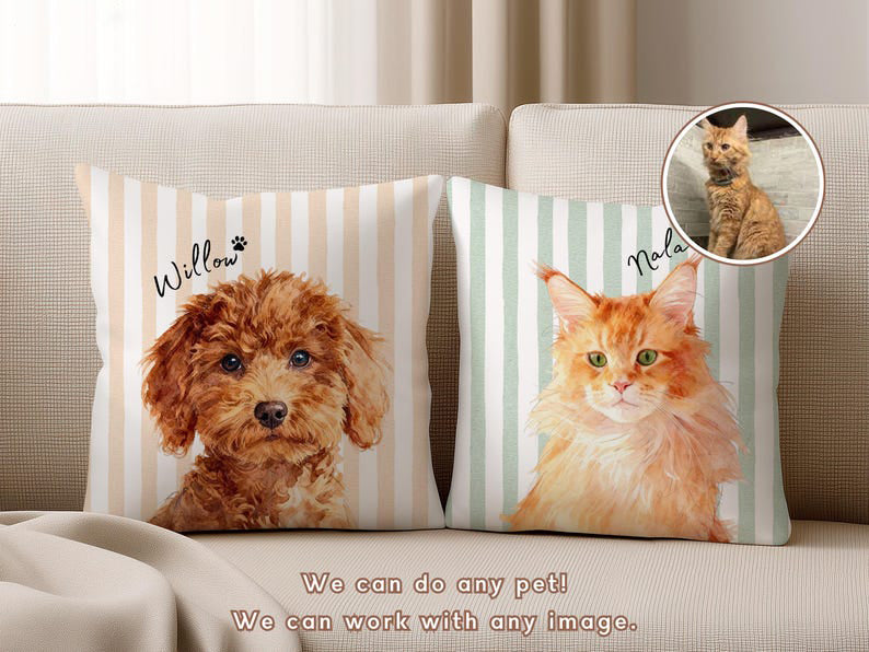 Custom Striped Pet Pillow Using Pet Photo + Name Custom Cat Dog Pillow Personalized Cat Cases Cat Picture Pillow Pet Picture Cushion