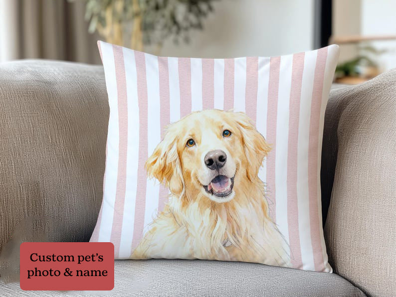 Custom Striped Pet Pillow Using Pet Photo + Name Custom Cat Dog Pillow Personalized Cat Cases Cat Picture Pillow Pet Picture Cushion