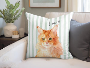 Custom Striped Pet Pillow Using Pet Photo + Name Custom Cat Dog Pillow Personalized Cat Cases Cat Picture Pillow Pet Picture Cushion