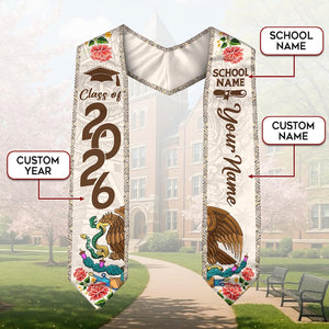 Personalized Mexican Graduation Sash, Mexican Flag Graduation Sash, Mexico Stole, Mexican Graduation Stole 2026, Custom Name & School Stole