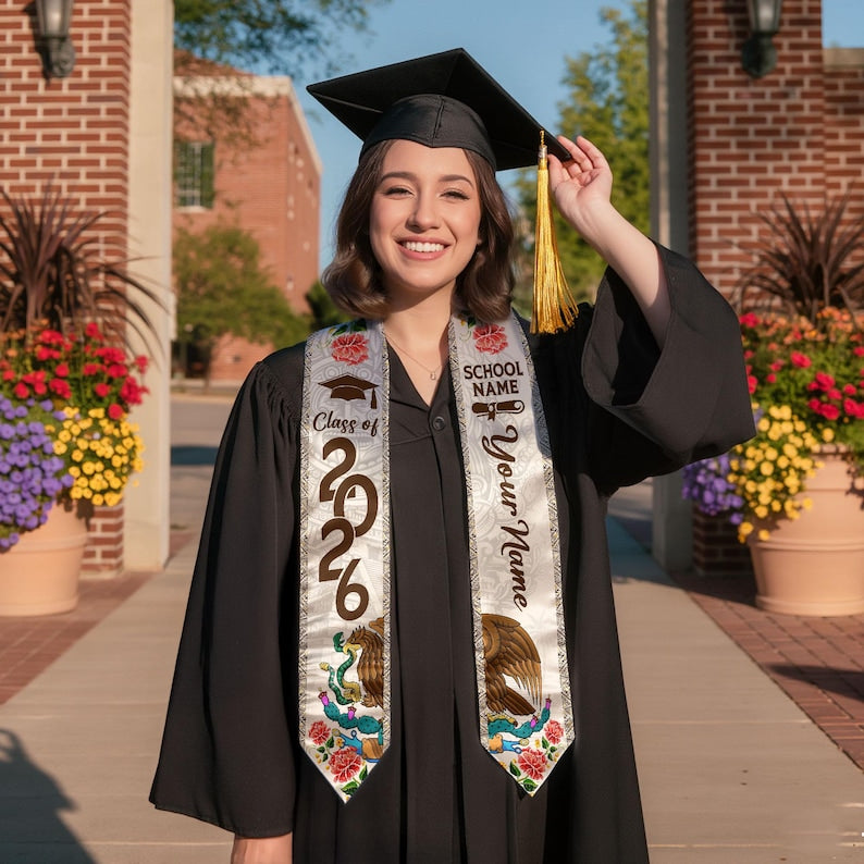 Personalized Mexican Graduation Sash, Mexican Flag Graduation Sash, Mexico Stole, Mexican Graduation Stole 2026, Custom Name & School Stole