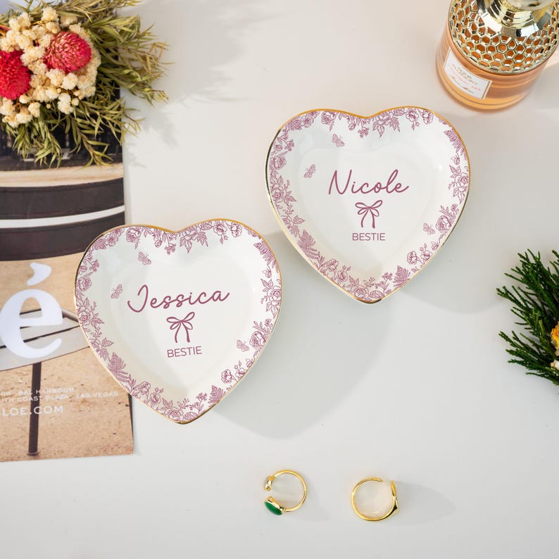 Personalized Bestie Ring Dish, Custom Name Jewelry Holder, Bridesmaid Gifts, Birthday Gift For Her, Trinket Tray For Best Friend, Maid Of Honor