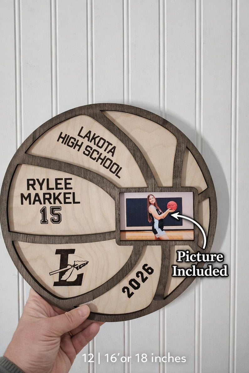 Personalized Basketball Senior Night Gift with Photo | Custom Wood Basketball Sign | Senior 2026 Sports Keepsake | Basketball Frame