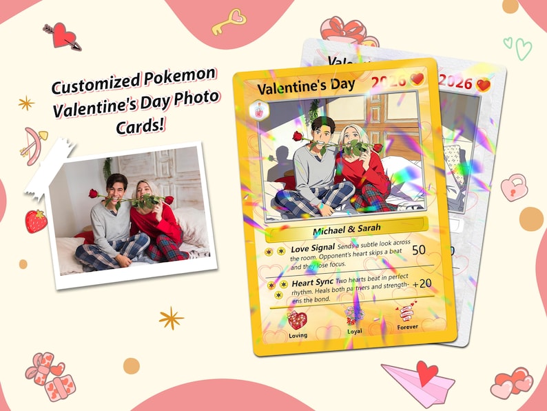 Custom Couple Poke Valentines Card, Personalized Photo Portrait Card, Valentine s Gift for Couples, Anniversary Keepsake, Gift for Him