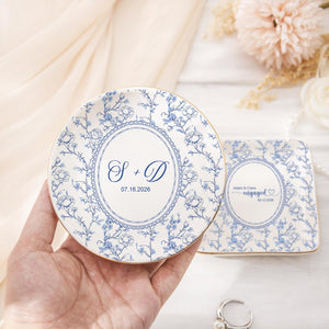Personalized Wedding Ring Dish, Toile Couple Ring Dish, Married Gift for Best Friend, Engagement Proposal Gift for Couple Bridal Shower Gift